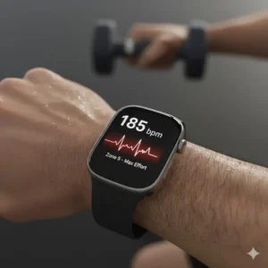 Close-up of a heart rate monitor interface on one of the best smartwatches for fitness tracking.