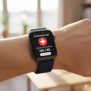 The user interface of the best smartwatch for blood pressure monitoring on an Apple Watch showing health alerts.