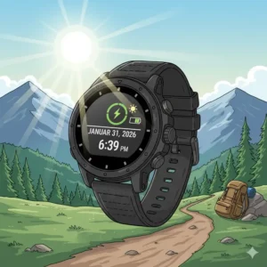 Graphic of a solar charging feature on the best watches for hiking and outdoor adventures during an expedition.