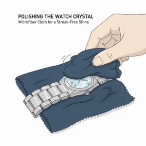 A microfiber cloth from the best watch cleaning kits on Amazon being used to polish a watch crystal.