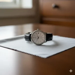 A watch placed in the dial-up position illustrating how to store watches when not in use correctly.