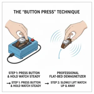Scientific visualization of magnetic fields during the process of how to demagnetize a mechanical watch.