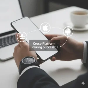 A Samsung Galaxy Watch being set up as smartwatches compatible with iPhone and Android for daily use.
