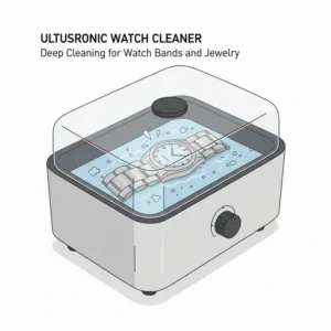 An ultrasonic machine often found in the best watch cleaning kits on Amazon for deep cleaning metal parts.