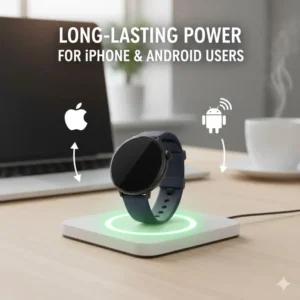 An image showing the charging process of smartwatches compatible with iPhone and Android with long battery life.