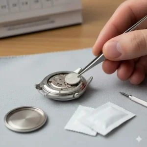 Removing the battery for safety when learning how to store watches when not in use for years.