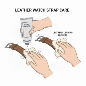 Applying leather conditioner to a strap using the best watch cleaning kits on Amazon.