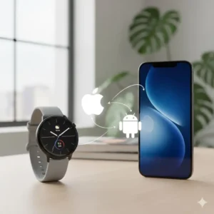 The sleek design of Google Pixel smartwatches compatible with iPhone and Android next to a mobile device.