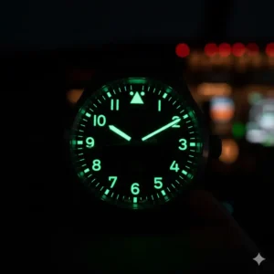 An oversized onion crown designed for easy grip on the best watches for pilots.