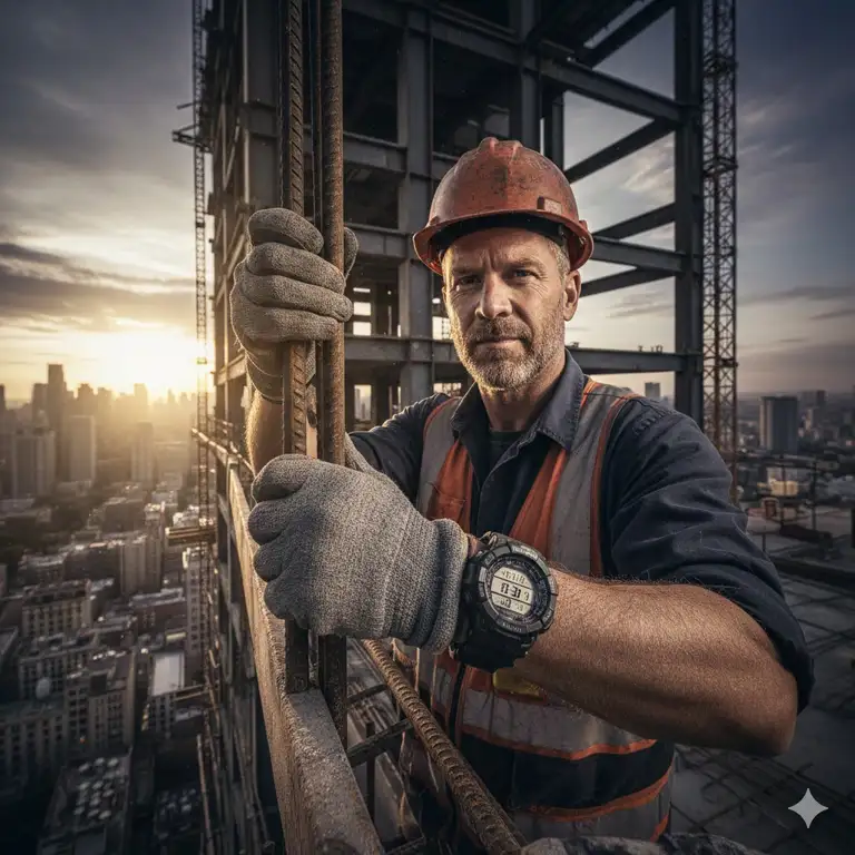 A professional builder on a job site wearing one of the best watches for construction workers.