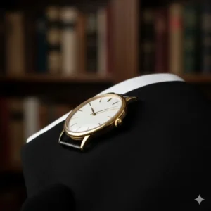 A classic gold timepiece representing watches that go well with formal suits for black-tie events.