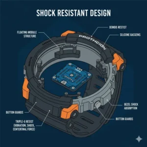Internal structure diagram of a shock-resistant case found in the best watches for construction workers.
