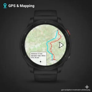 A high-resolution topographic map and GPS navigation screen displayed on the best watches for athletes.