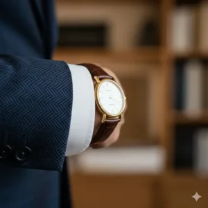 A side view of slim profile watches that go well with formal suits and fit under a shirt cuff.