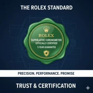 The green superlative chronometer seal which is a key reason why rolex watches hold their value.