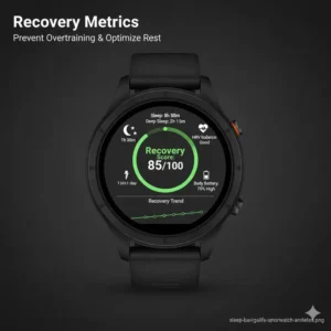 A recovery score and sleep analysis dashboard displayed on the screen of the best watches for athletes.