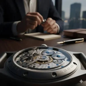 Detailed view of an automatic mechanical movement, illustrating the quality of the best watches for business professionals.