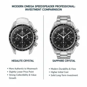 Comparing Hesalite and Sapphire models to evaluate the modern omega speedmaster investment potential in today's market