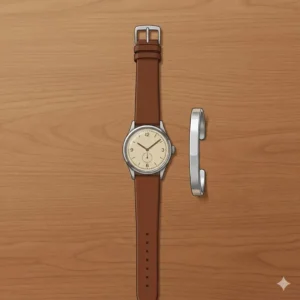 A minimalist silver dress watch paired with a slim silver cuff bracelet, offering one of the best watch and bracelet combinations for men for a clean look.