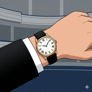 A minimalist dress watch with a black leather strap showing how to match your watch with your outfit for formal black-tie events.