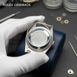 2: Inspecting the markings and clean finish on a caseback as a step in how to authenticate a rolex watch.