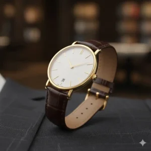 Close-up of a classic gold dress watch, one of the best luxury watches under 5000 worth buying.