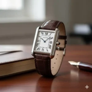 A classic Cartier Tank Must watch representing style among the best entry-level luxury watches.