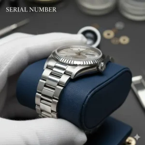 3: A detailed view of the serial number engraved between the lugs, a critical part of how to authenticate a rolex watch.