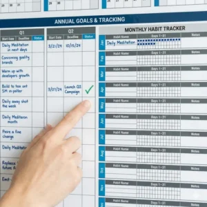 Illustration 3: Illustration of a dedicated section for annual goals and habit tracking on a yearly wall planner.