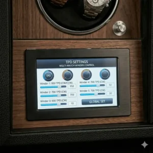 A close-up of TPD settings on a screen for the best watch winders for luxury watches.