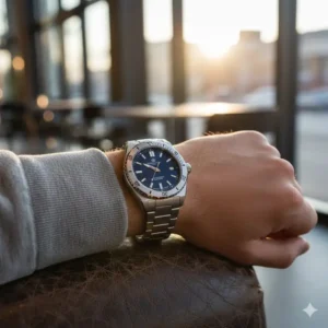 A stylish man wearing a versatile sport watch from the list of luxury watches under 5000 worth buying.