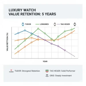An infographic chart illustrating value retention trends for the best entry-level luxury watches over five years.