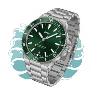 6: The Oris Aquis Date, a top pick featuring an integrated bracelet from the most underrated swiss watch brands.