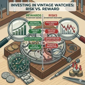 A risk vs reward comparison table for beginners wondering should you invest in vintage watches in today's volatile market.
