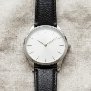 A detailed close-up of a thin-case dial without numerals, highlighting why these are the best watches for minimalist fashion style.