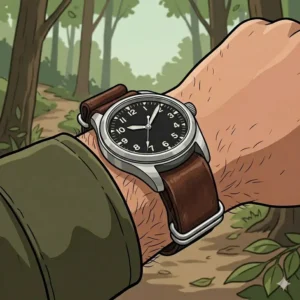 Rugged dark brown leather material used in the best nato straps for field watches for a vintage look.