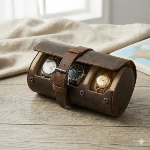 A premium triple leather roll highlighted as the best watch travel cases and rolls for enthusiasts carrying multiple timepieces.