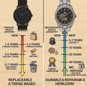 A line graph demonstrating the investment value and resale potential of mechanical watches compared to fashion brands.
