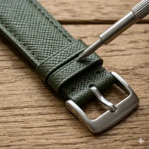 Scratch-resistant Saffiano finish on the best leather watch straps 2025 for daily wear.