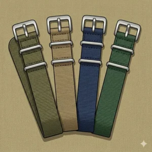 A variety of military colors including khaki and navy for the best nato straps for field watches.