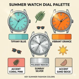 Minh họa 4: A color palette featuring vibrant dial trends for the best watches for summer fashion this year.