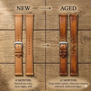 Evolution of natural patina over time on the best leather watch straps 2025.
