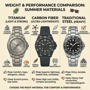 A material comparison of titanium and steel for the best watches for summer fashion in hot weather.