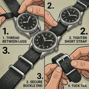 Step-by-step tutorial on how to properly install the best nato straps for field watches.