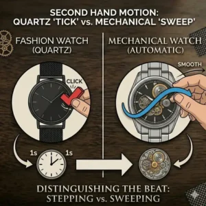 A pyramid chart showing the focus on exterior aesthetics in fashion watches versus the internal engineering of mechanical timepieces.