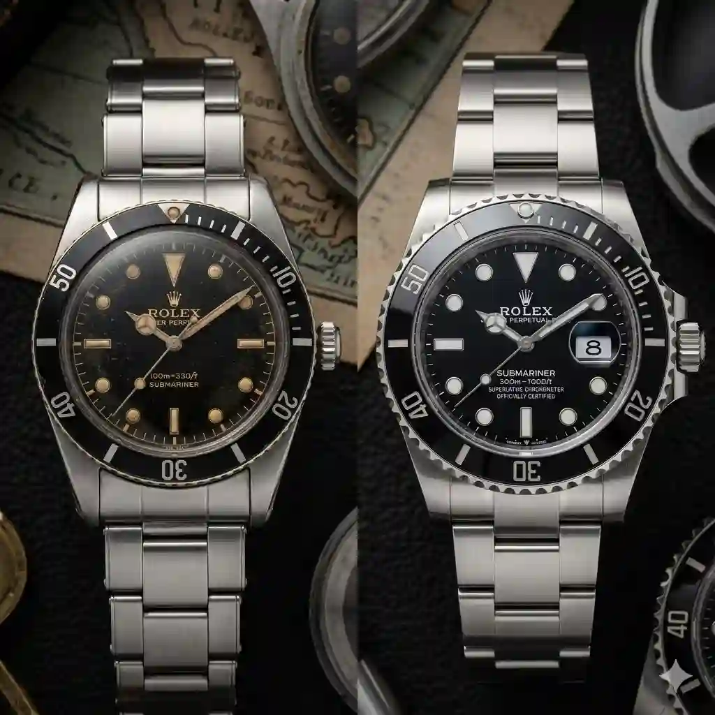 A comprehensive visual timeline showcasing the history of rolex submariner design from 1953 to the modern era.