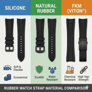 A comparison chart of different materials used in the best rubber straps for dive watches.