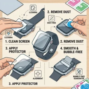 Step-by-step installation guide demonstrating how to apply smartwatch screen protectors worth buying for a bubble-free finish.