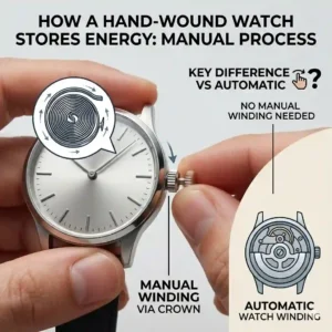 Manual winding action highlighting a primary difference between automatic and hand-wound watches.