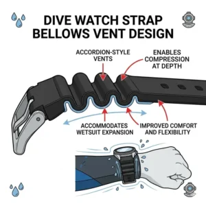 Technical drawing of bellows vent design found on the best rubber straps for dive watches.